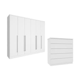 Guarda-Roupa 6 Portas Portugal E Comoda 5 Gavetas Premium Espresso Móveis Branco/Neve