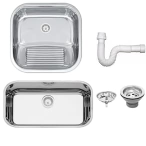 Cuba Tramontina Prime em Aço Inox Alto Brilho 56x34 cm com Válvula e Tanque Polido 40x40 e Sifão 940