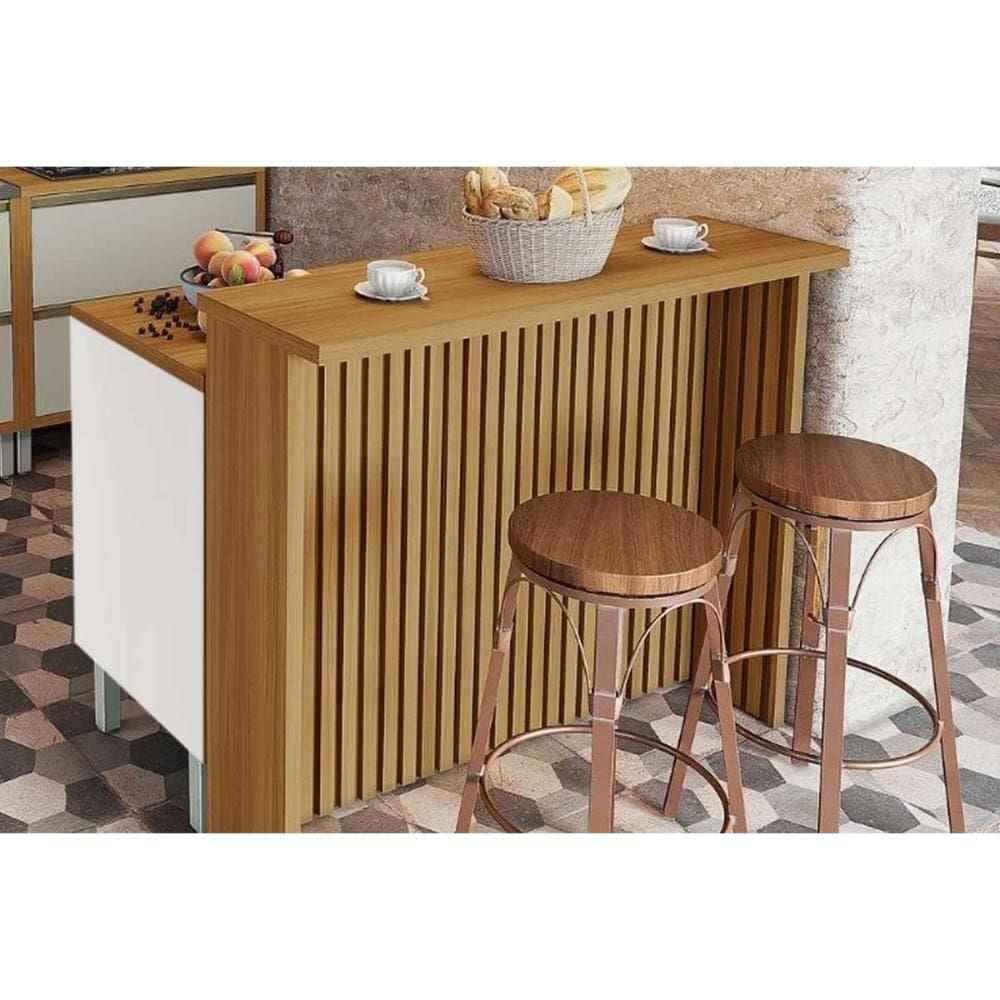 Bancada Ilha Cozinha Marquesa c/ 1 Porta e 3 Gavetas 120cm Branca/Nature - Nesher