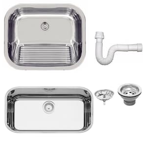 Cuba Tramontina Prime em Aço Inox Alto Brilho 56x34 cm com Válvula e Tanque Polido 50x40 e Sifão 940