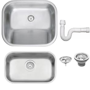 Cuba Tramontina Prime em Aço Inox Acetinado 47x30 cm com Válvula e Tanque Acetinado 50x40 e Sifão 94