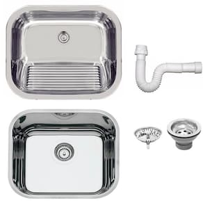 Cuba Tramontina Prime em Aço Inox Alto Brilho 40x34 cm com Válvula e Tanque Polido 50X40 e Sifão 940