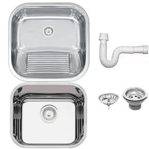 Cuba Tramontina Prime em Aço Inox Alto Brilho 40x34 cm com Válvula e Tanque Polido 40x40 e Sifão 940