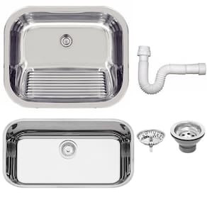 Cuba Tramontina Perfecta em Aço Inox Polido 56x34 cm com Válvula e Tanque Pólido 50x40 e Sifão 94054
