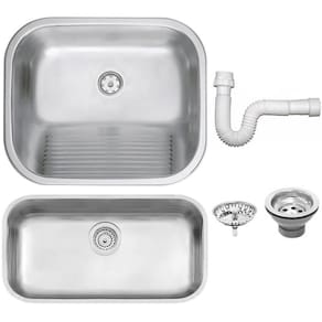 Cuba Tramontina Prime em Aço Inox Acetinado 56x34 cm com Válvula e Tanque Acetinado e Sifão 94024102