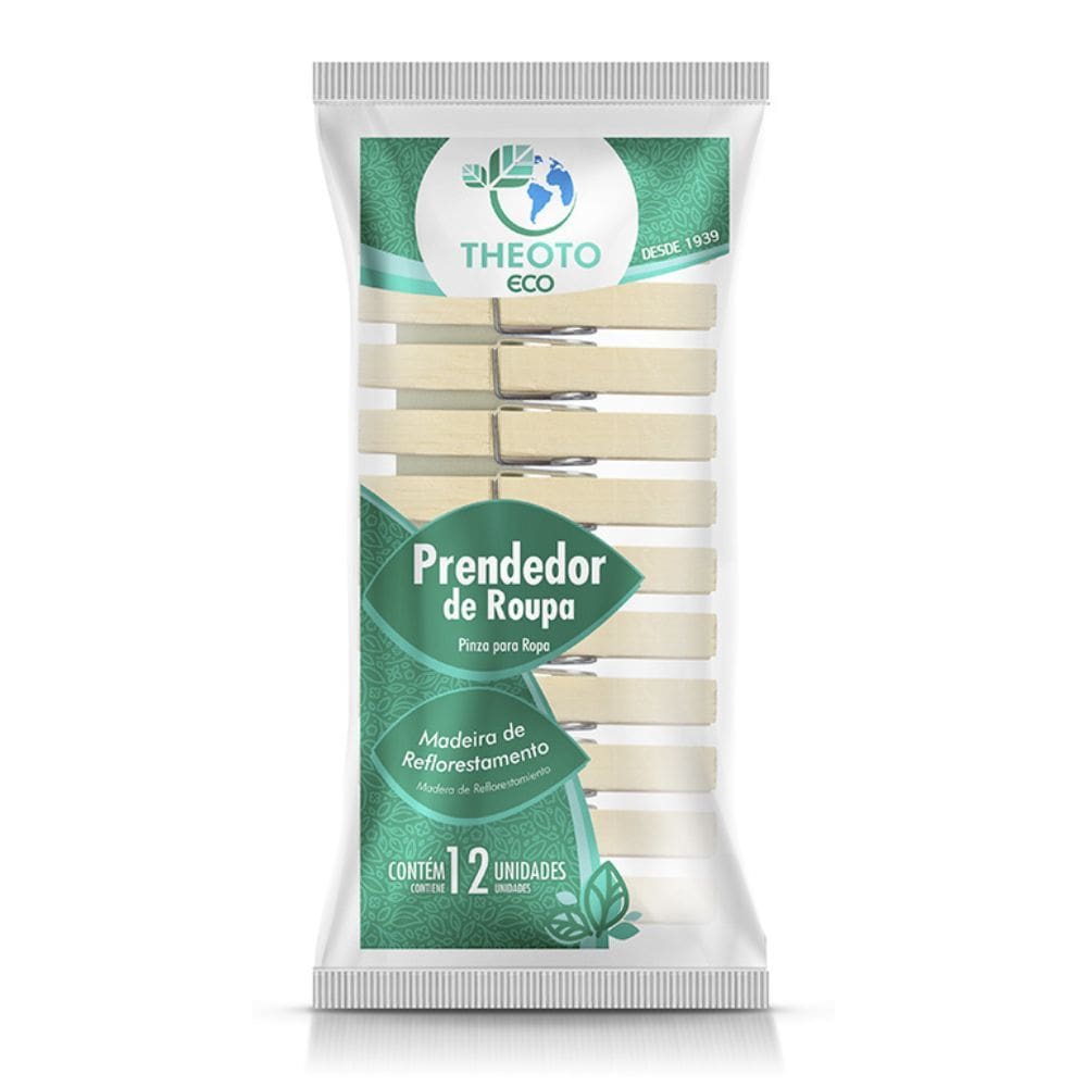 Prendedor de Roupa em Madeira de Reflorestamento c/ 12 Unidades - Theoto