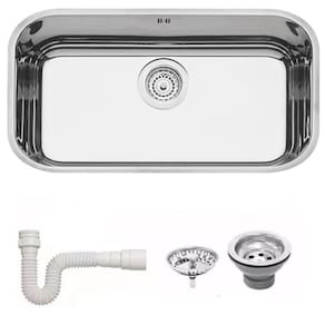 Cuba TramontinaLavínia 56 BL Prime em Aço Inox Alto Brilho 56x34 cm com Válvula e Escape e Sifão 94