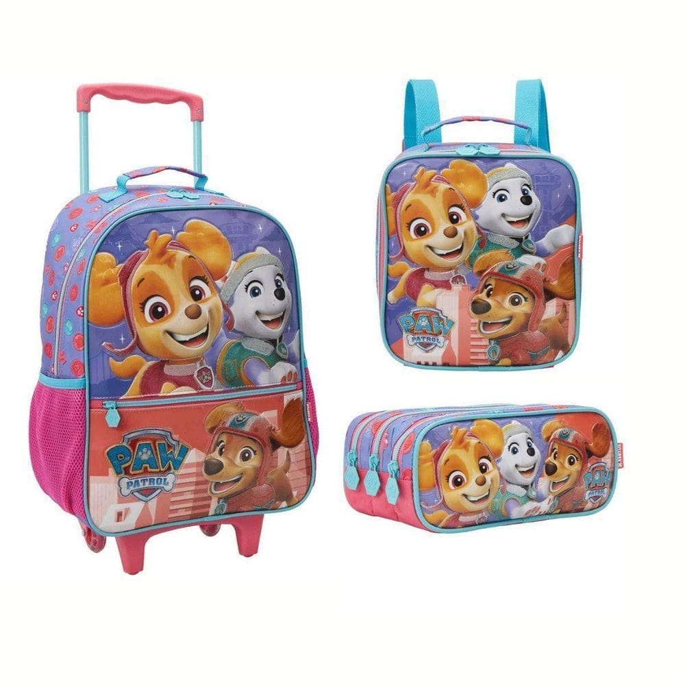 Kit Mochila De Rodinhas + Estojo + Lancheira Patrulha Canina