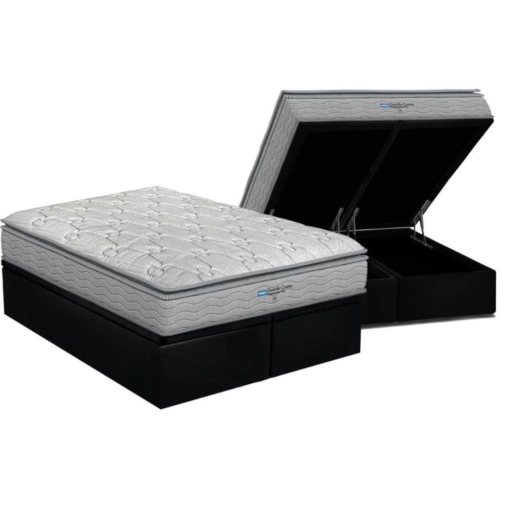 Cama Box Baú Queen: Colchão Anatômico Probel D45 Guarda Costas PróExtreme Plus + Base CRC Suede Black (158x198)