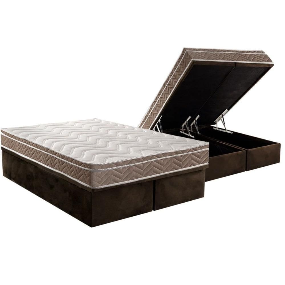Cama Box Baú Queen: Colchão Anatômico Paropas D33 Confort Ultra Firme + Base CRC Suede Brown (158x198)