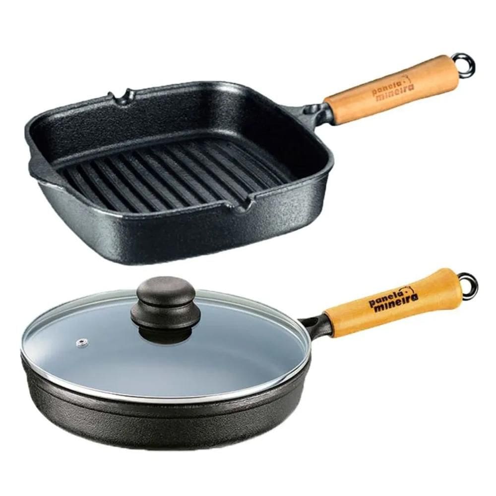 Frigideira Ferro Tampa De Vidro, Cook Grill - Panela Mineira