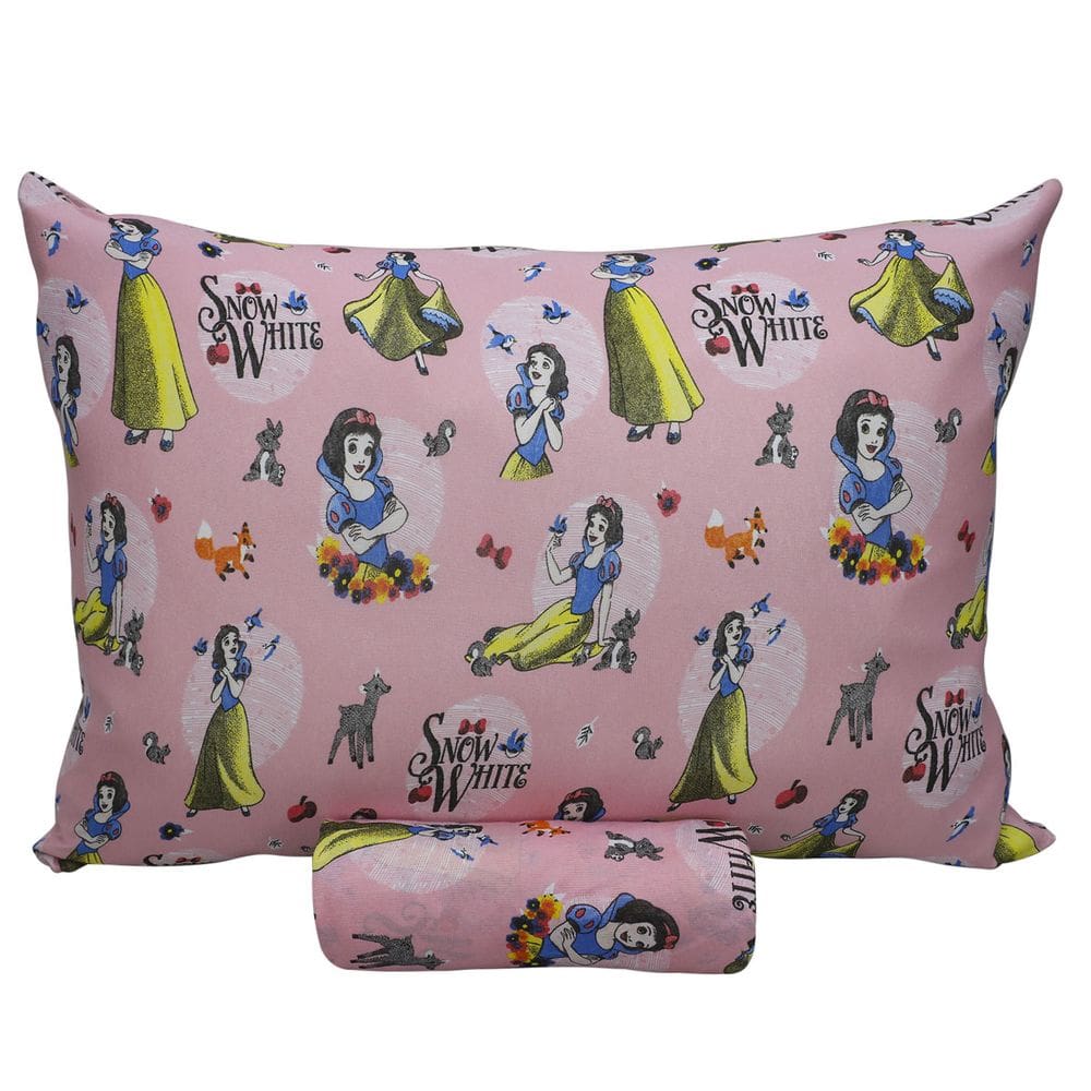 Jogo De Cama Infantil Branca De Neve Rosa Solteiro Princesas Simples 2 Peças Malha Portallar