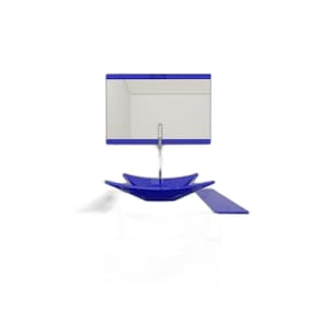 Gabinete De Vidro 60Cm Inox Cuba Retangular - Azul Escuro