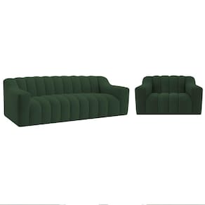 Kit 1 Sofá 180cm 1 Poltrona Luxo Recepção Sala Elegance Linho Verde