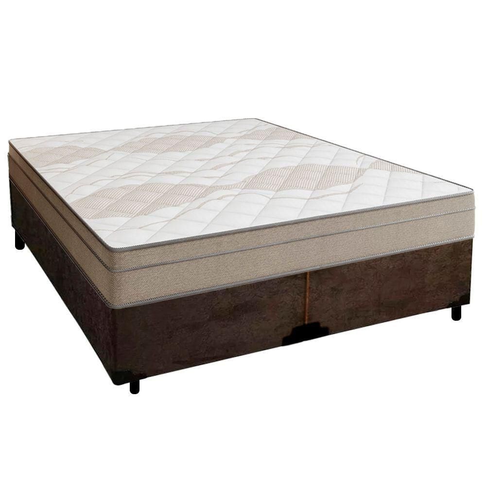 Cama Box Casal Bipartido Suede + Colchão De Molas Ensacadas Portobel Ipanema 138x188x65cm Marrom