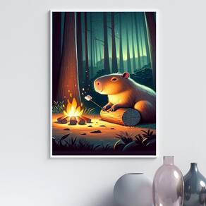 Quadro Capivara No Acampamento 24X18Cm - Com Vidro