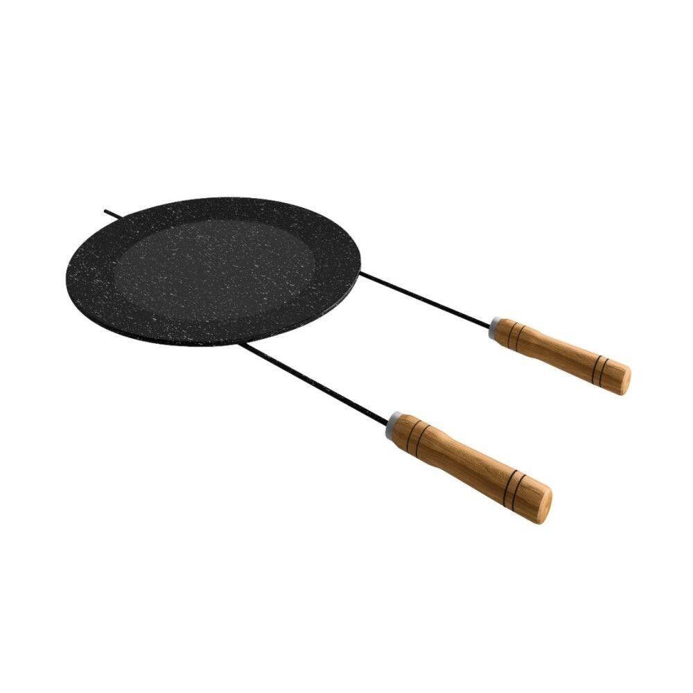 Disco para Churrasco Esmaltado Cabo Espeto com Alça de Madeira 43 cm