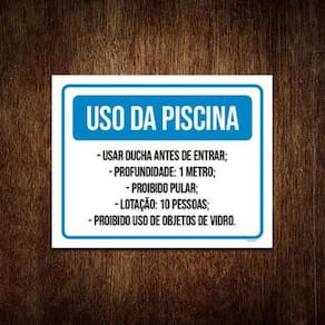 Placa Uso Piscina Usar Ducha Profundidade 1 Metro 18X23