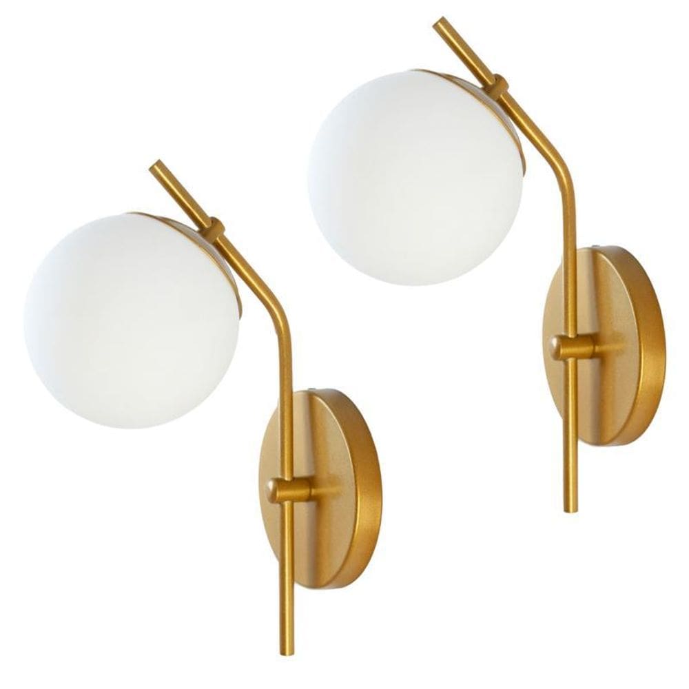 Kit 2 Arandelas Inclinada Jabuticaba Globo Vidro Dourado