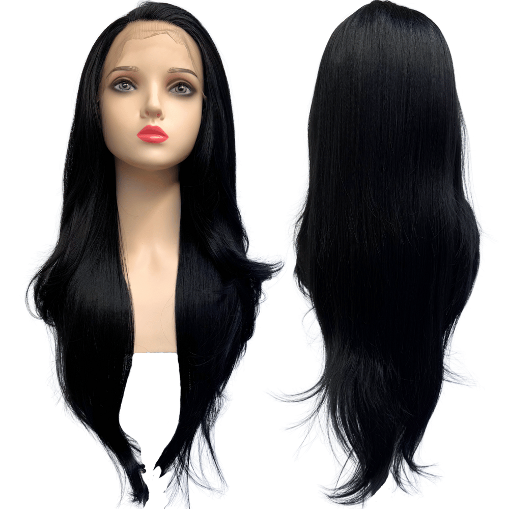 Peruca front lace HD orgânica preto lisa repicada 1B