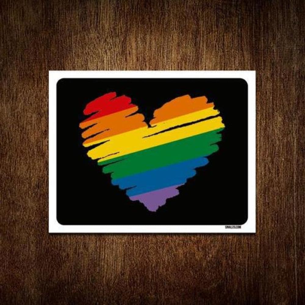 Placa Decorativa - Diversidade Coração Arco Iris 27X35