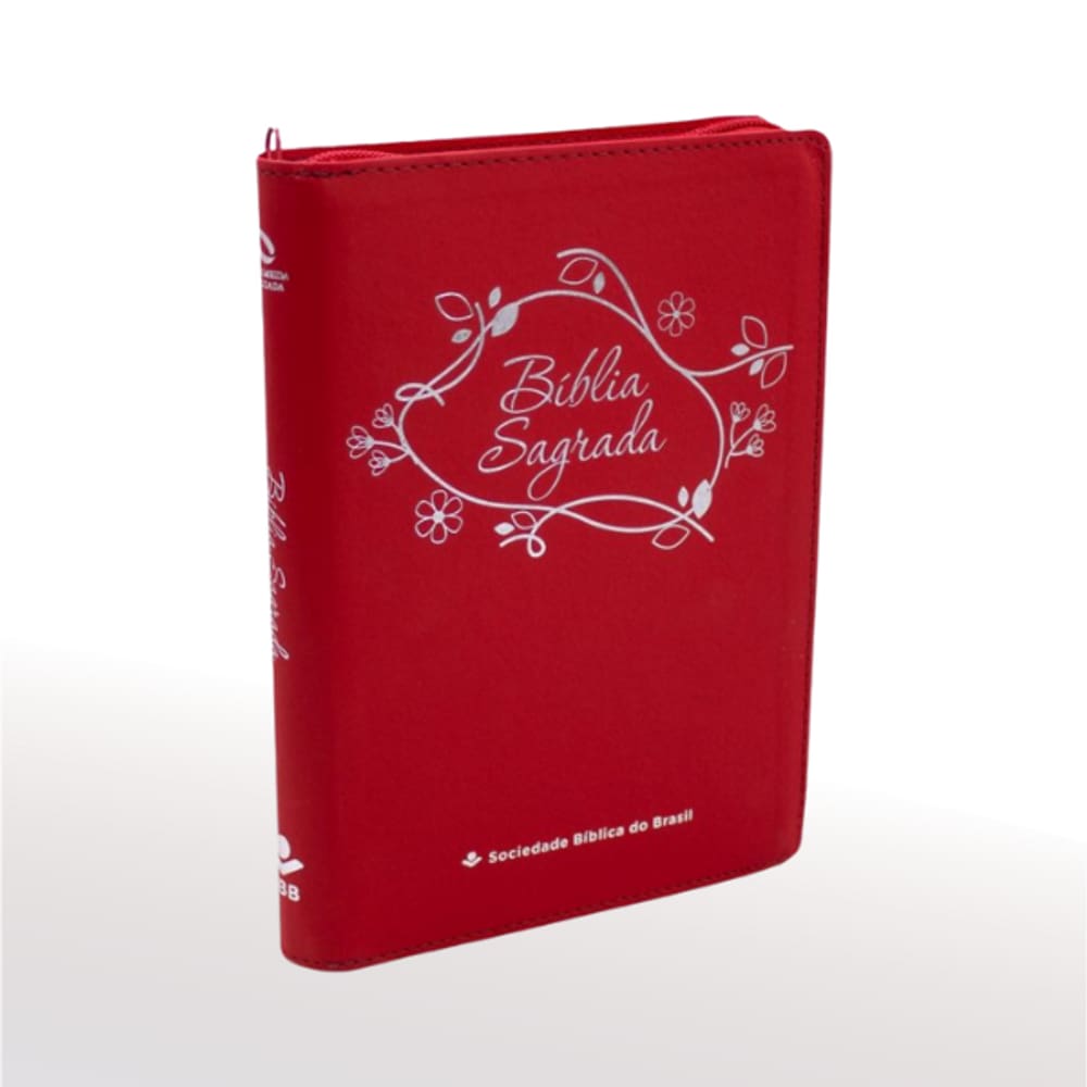 Bíblia Sagrada Linha Ouro Capa Sintética com Zíper Vermelha