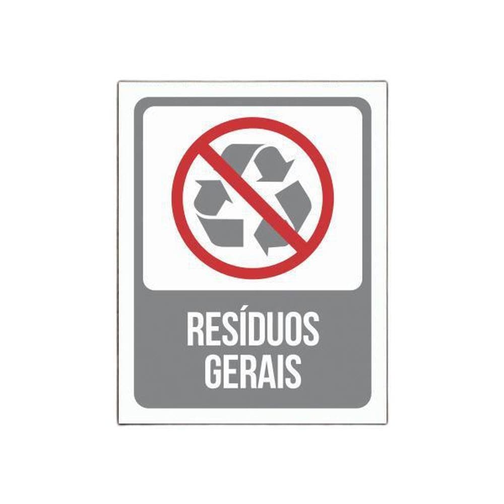 Placa De Sinalização Advertência - Resíduos Gerais 27X35