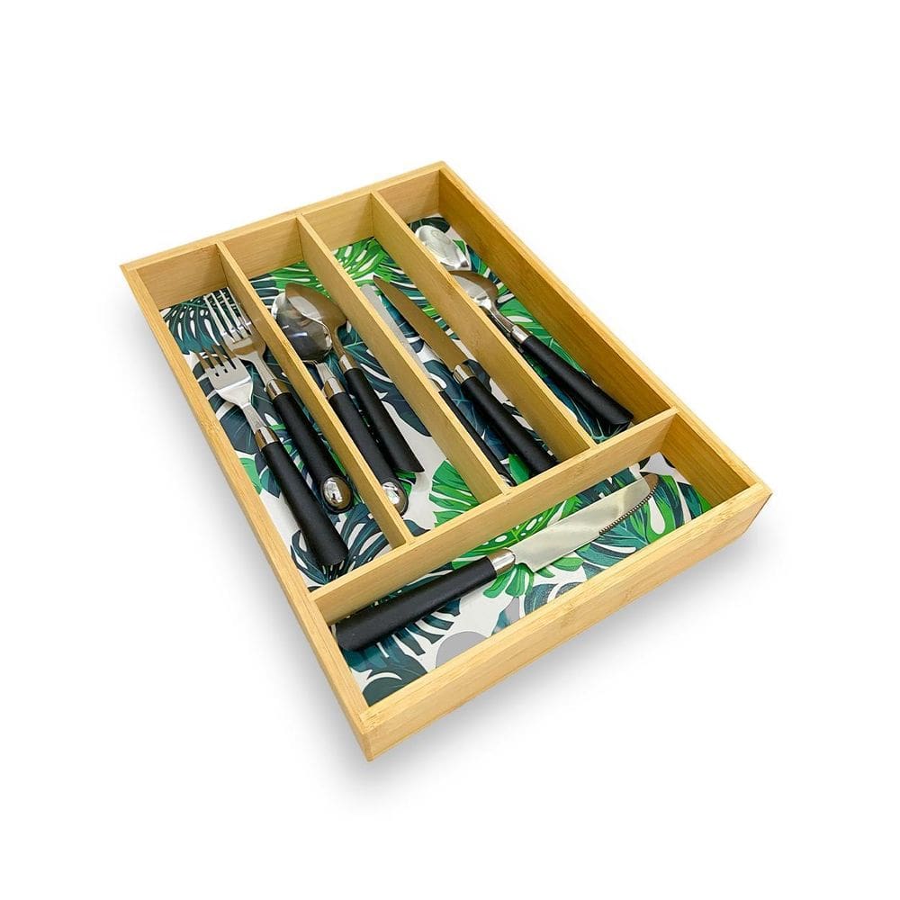 Porta Talheres Com Divisórias De Bambu Marrom Verde