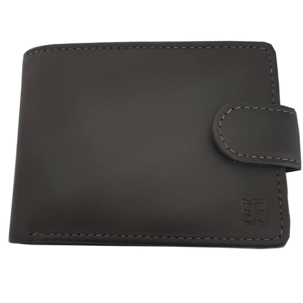 Carteira Masculina de Couro Com Botão Marrom Porta Moeda Cartão Lisa Briolly