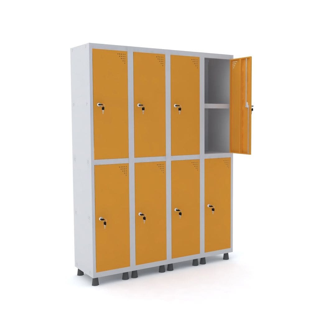 Roupeiro De Aço 4M 08 Portas C/ Prat. Fechadura Pandin - Cinza/Laranja