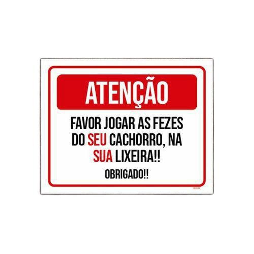 Placa Favor Jogar Fezes Cachorro Na Lixeira 18x23cm 3un