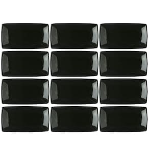 Kit 12 Bandejas Rasas 22cm Porcelana Germer Prato Sushi Preto Oriental Sashimi