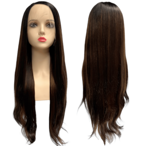 Peruca front lace HD orgânica castanho escuro mechas 43027
