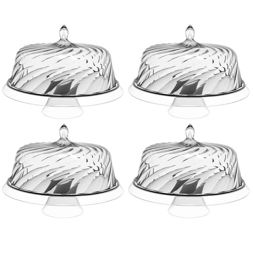 4 Porta Bolo Boleira com Cúpula 30cm Transparente Glassy Crippa Doces Petiscos