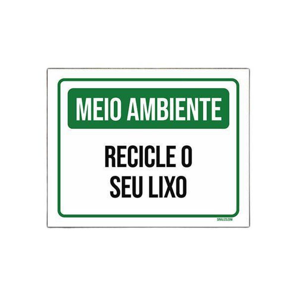 Placa De Sinalização - Meio Ambiente Recicle Lixo 27X35