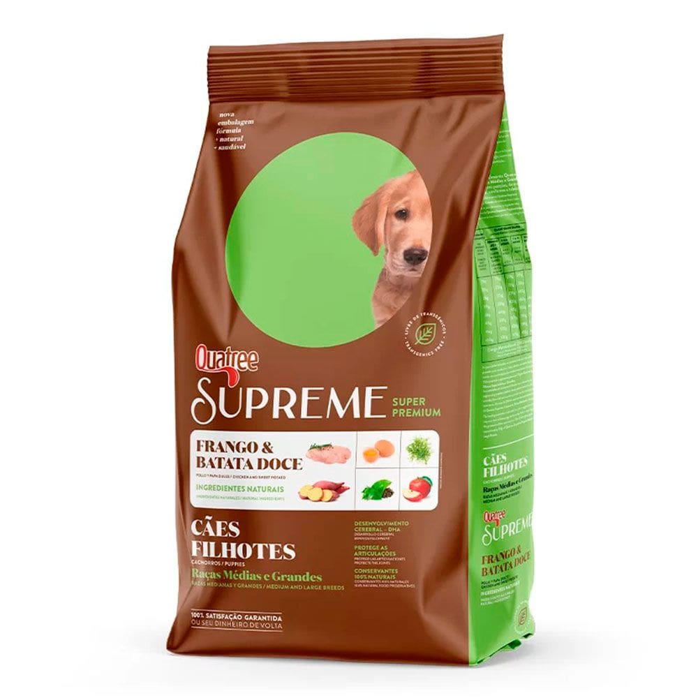 Ração Quatree Supreme Cães Filhotes Raças Médias e Grandes Frango e Batata Doce ? 15kg
