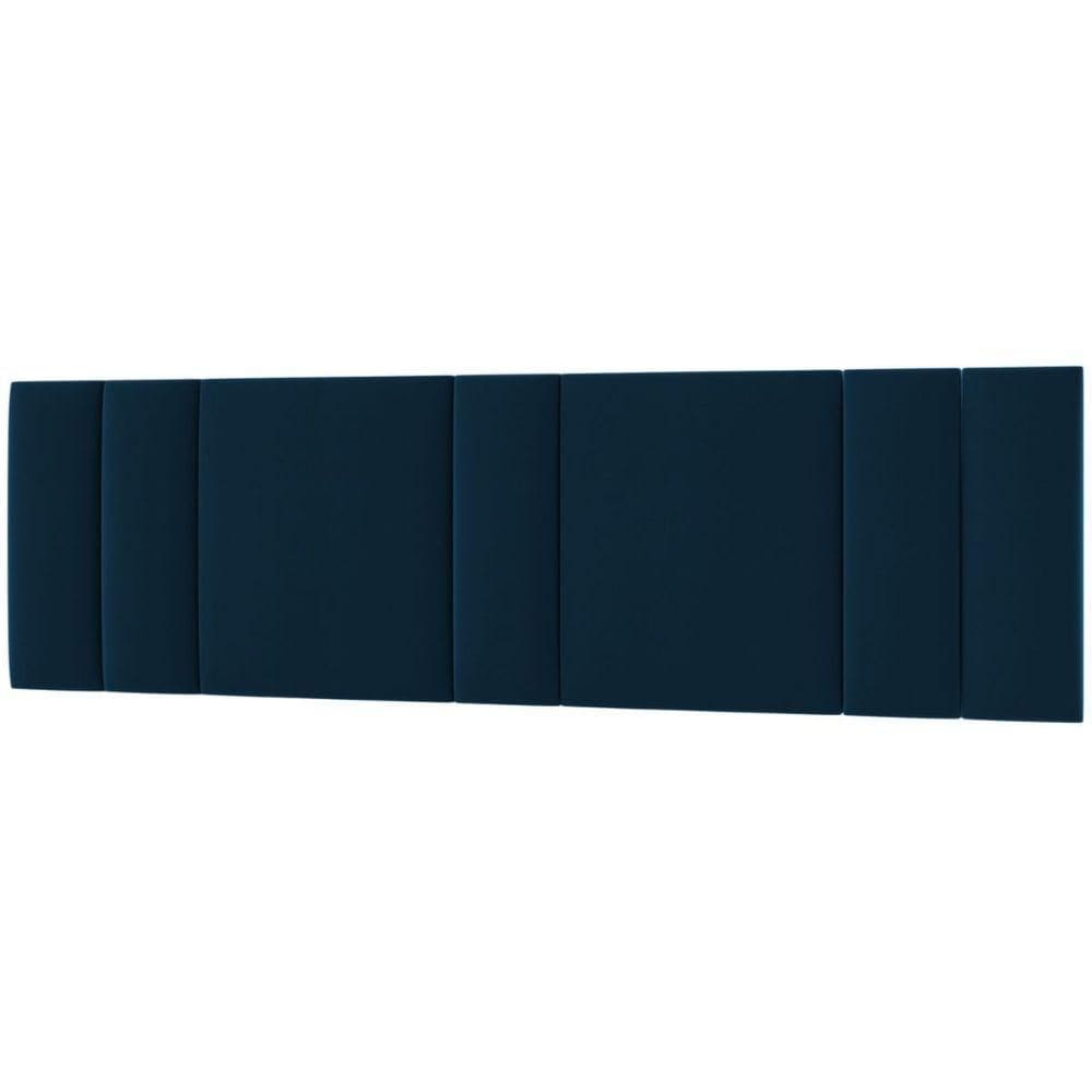 Cabeceira Estofada Iluminação Led Cama Casal King Size 200cm veludo Azul Marinho