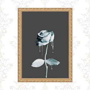 Quadro Moldura Dourada Flor Tinta Azul 24X18Cm
