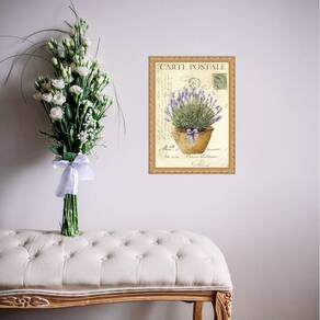 Quadro Moldura Dourada Vaso De Lavanda 33X24Cm