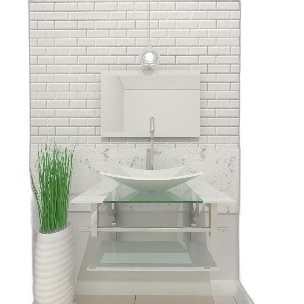 Gabinete Vidro 60Cm Iq Inox Cuba Retang Branco + Torneira