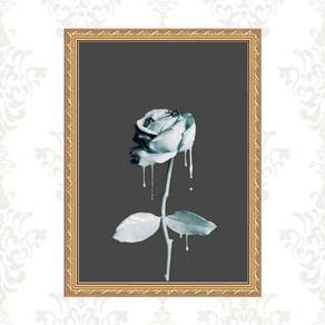 Quadro Moldura Dourada Flor Tinta Azul 24X18Cm