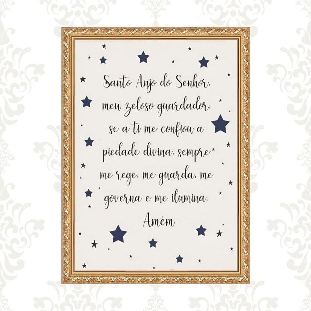 Quadro Moldura Dourada Santo Anjo Estrelinhas 45X34Cm