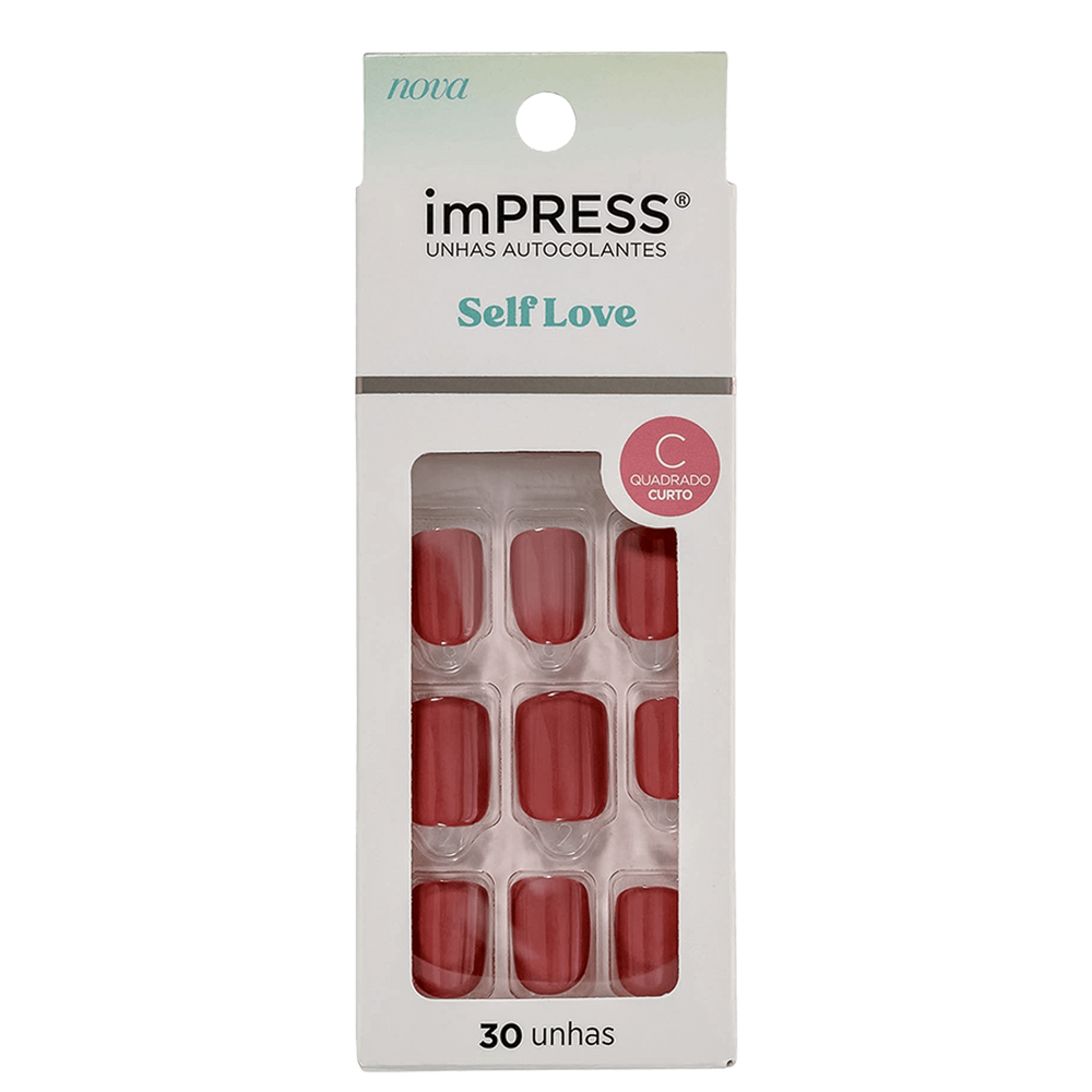 Kiss New York Impress Quadrado Curto Self Love Crush - Unhas Postiças Autocolantes (30 Unidades)