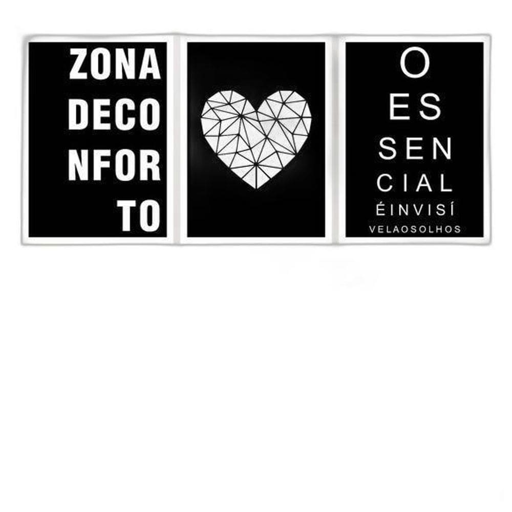 Kit 3 Quadros Decorativos Zona De Conforto Coração
