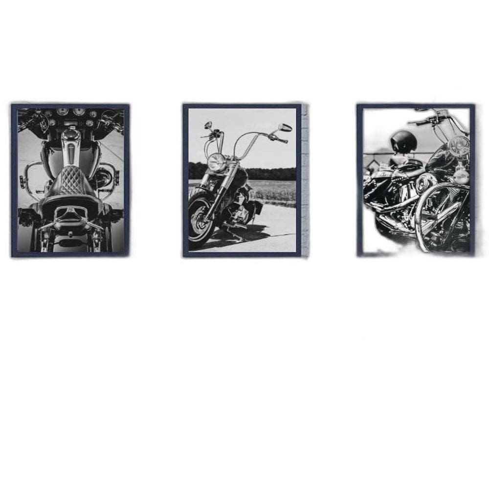 Kit 3 Quadros Fotografias Motocicletas 34x23Cm