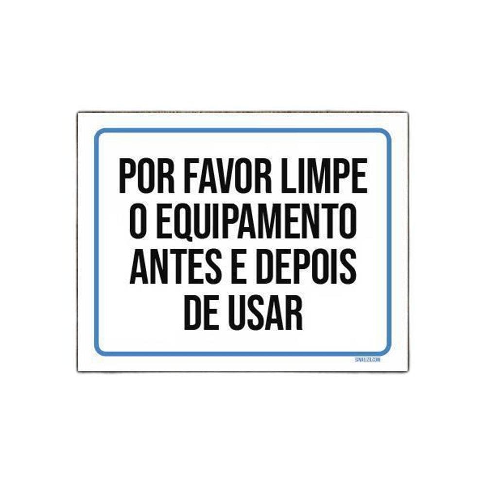 Placa Academia Limpe Equipamento Distanciamento 18X23