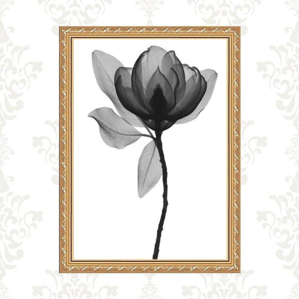 Quadro Moldura Dourada Flor Minimalista 33X24Cm