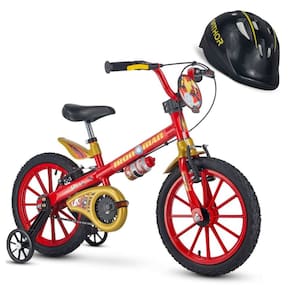 Bicicletinha Homem de Ferro com Rodinha Aro 16 Nathor com Capacete Preto