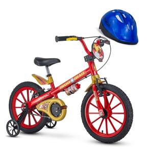 Bicicleta Infantil Aro 16 Homem de Ferro Marvel com Capacete Azul Nathor