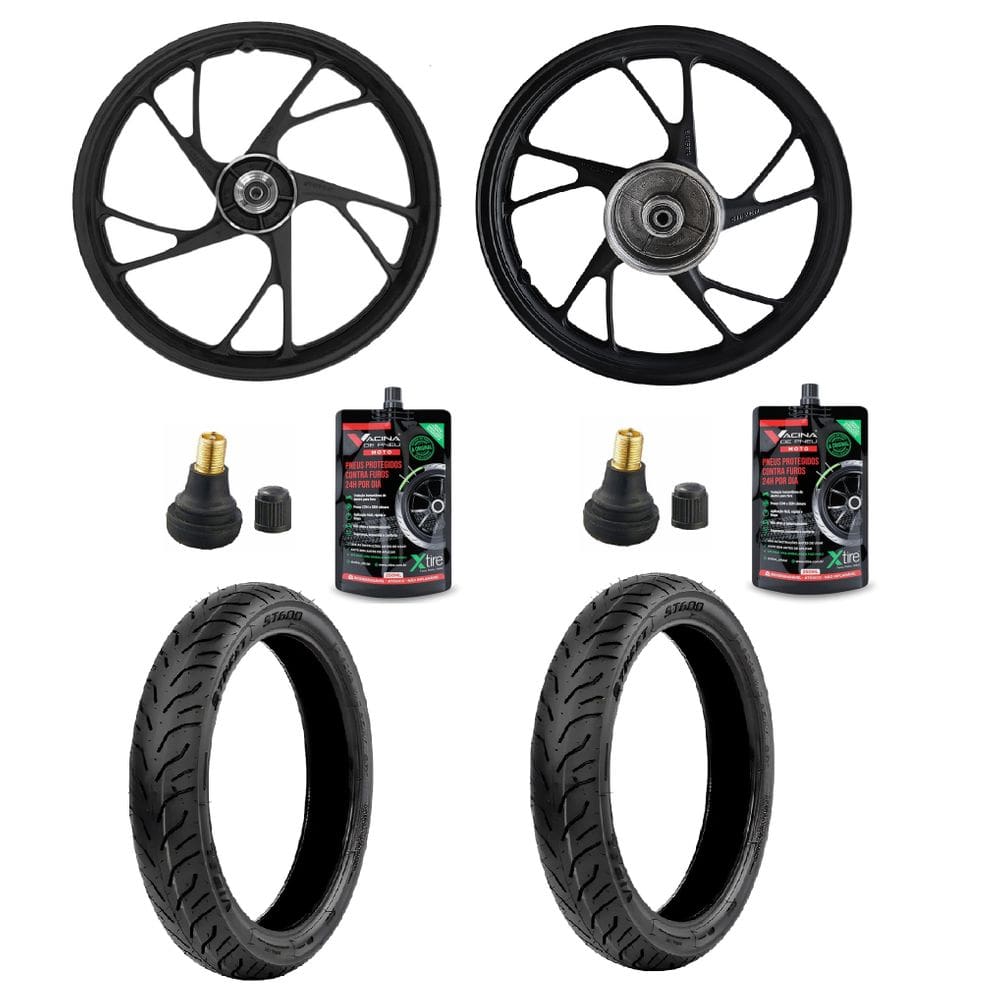 Kit Par Roda Pé De Galinha Shiver Titan 160 16-24 + 2 Pneu Vipal 80/100-18 90/90-18 (D+T) St600 + 2 Bicos + 2 Selantes